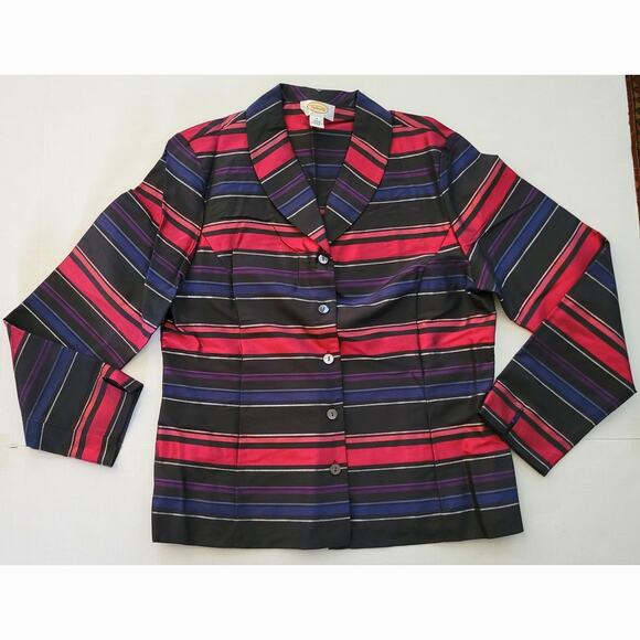 Talbots Striped Unlined Silk Blazer Jacket Fitted Blouse Size 8 Metallic Stripe - Picture 1 of 5